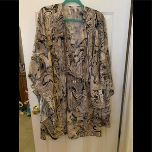 Grey printed tie front kimono